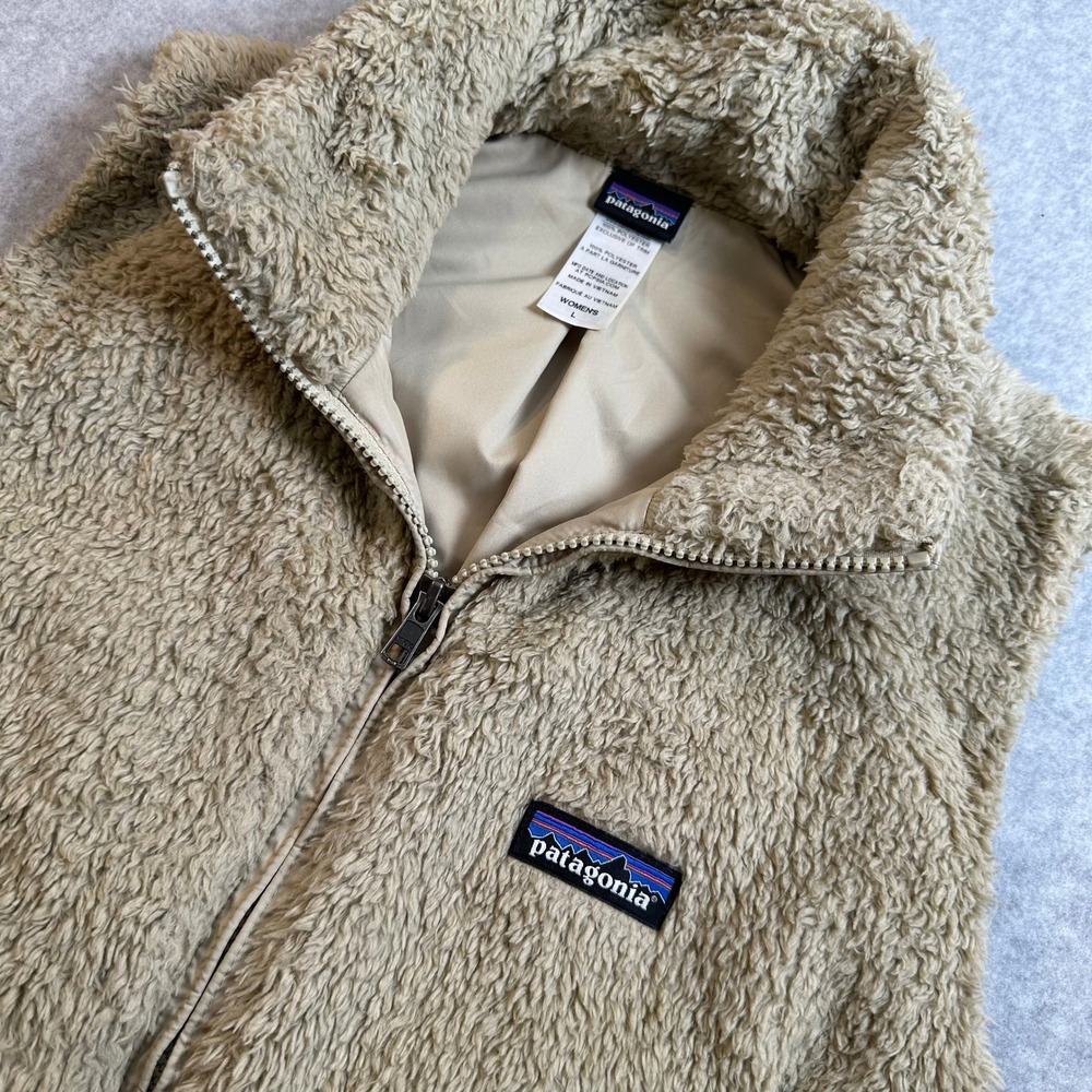 Patagonia Los Gatos Fleece Vest Womens Large Tan Beige Full Zip High Pile 25216